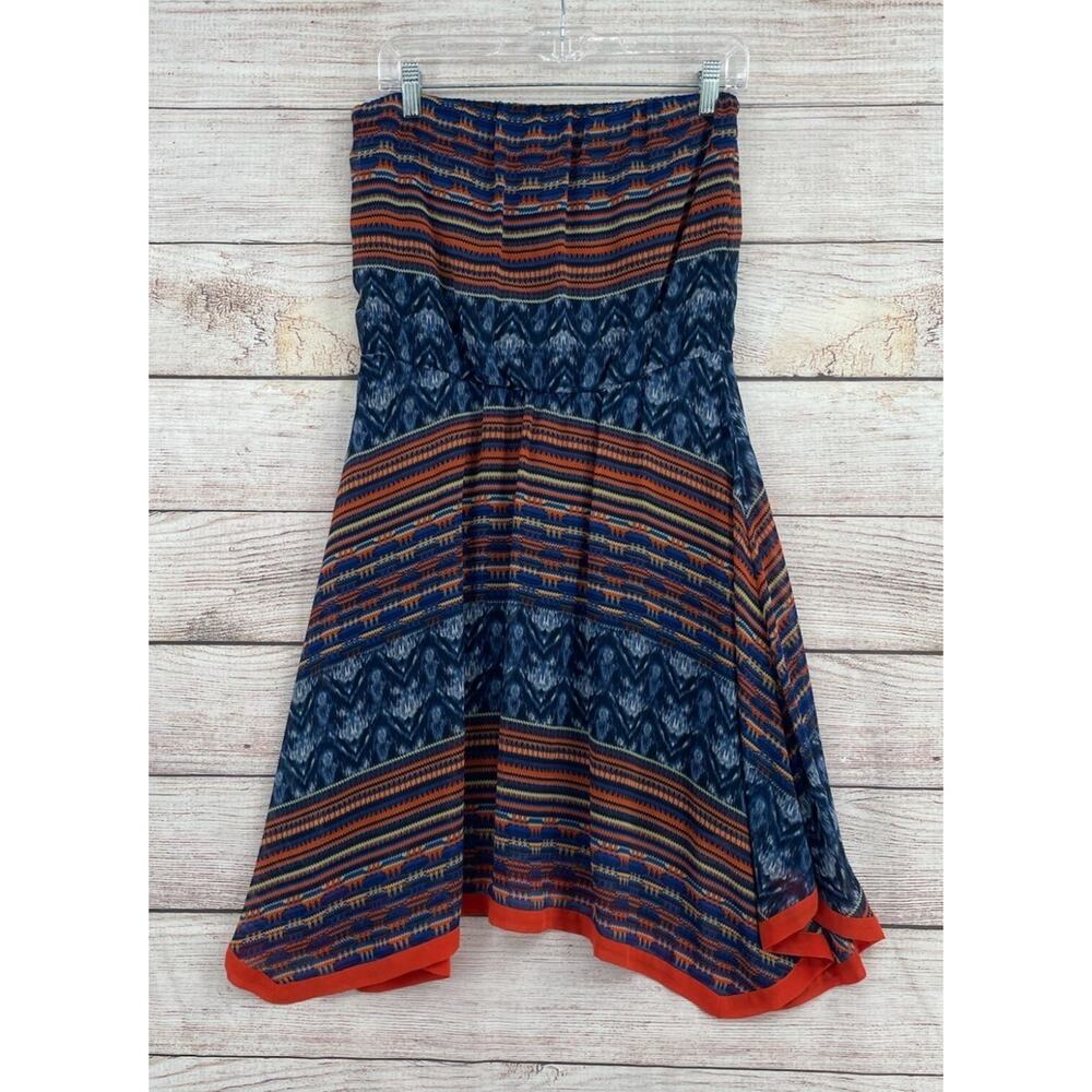 Maeve Strapless BOHO Print Lined Sun Dress Women's Size Medium Blue/Orange‎